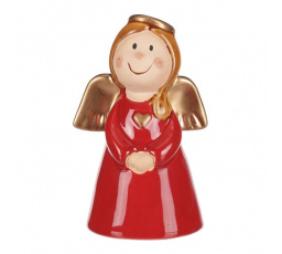 Anděl - keramická figurka, červená se zlatými křídly