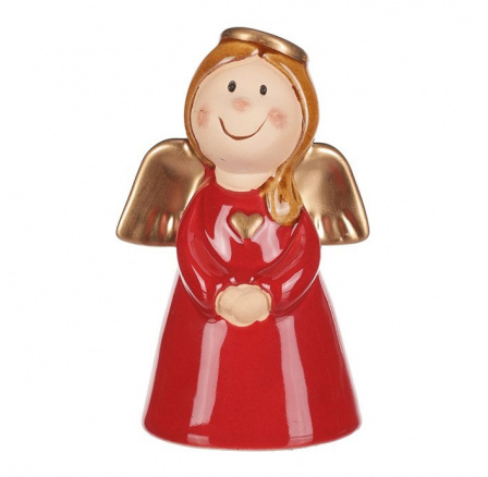 Anděl - keramická figurka, červená se zlatými křídly