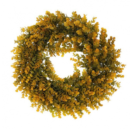 Věnec umělý - pr. 40 cm, eukalyptus, oranžovo-zelený