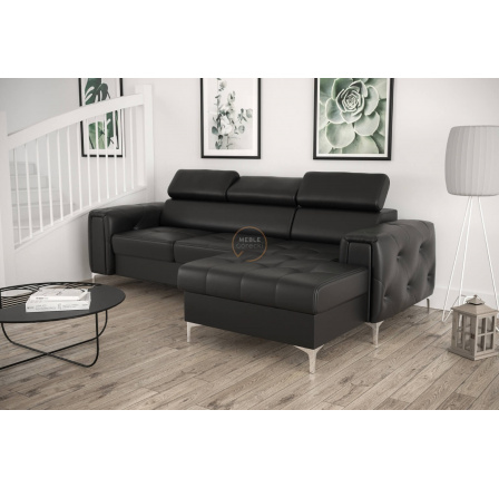 Rohová sedací souprava ORION MINI s funkcí spaní 255x165 cm přírodní kůže - černá kůže, pravá Rohová sedací souprava ORION MINI s funkcí spaní 255x165 cm přírodní kůže - černá kůže, pravá