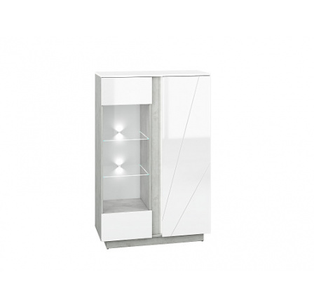 LAMIA 04 -vitrína 2D, lamino, beton/bílá lesk/bílá lesk MDF (ML) (LUMENS04=2BALÍKY) (K150)NOVINKA