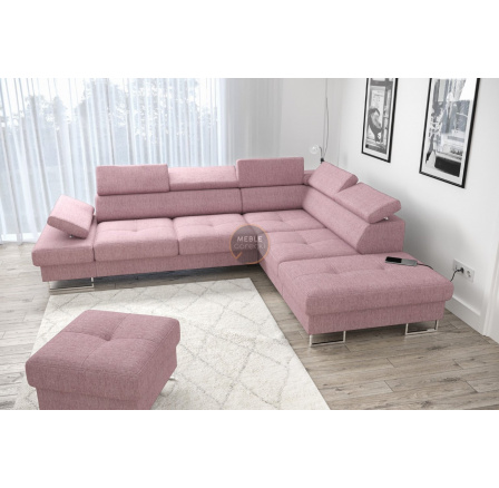 Rohová sedací souprava GALAXY s funkcí spaní 225x280 - pravá, růžová