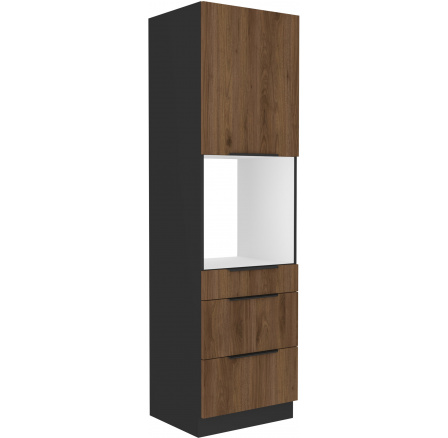 Kuchyňská skříň MONZA - 60 DPS-210 3S1F, Černá mat/Ořech