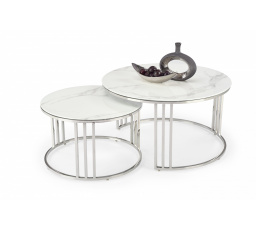 Konferenční stolek MERCURY 2 sada, stříbrná/ efekt bílého mramoru