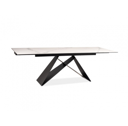 Jídelní stůl WESTIN III  CERAMIC, Efekt bílého mramoru/Černý mat, 180(260)x90 cm