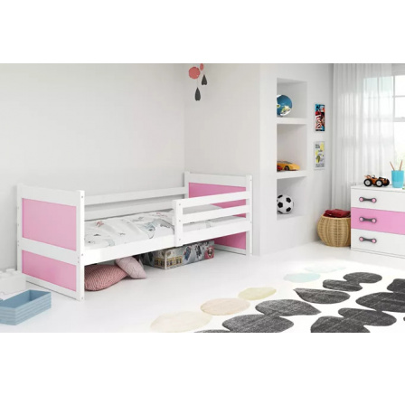 Dětská postel RICO 90x200 cm, s matrací, Bílá/Růžová