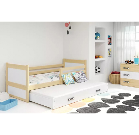 Dětská postel RICO s přistýlkou 80x190 cm, s matracemi, Přírodní/Bílá