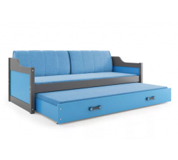 Dětská postel DAVID s matracemi, 90x200 cm, Grafit/Modrá