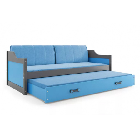 Dětská postel DAVID s matracemi, 90x200 cm, Grafit/Modrá