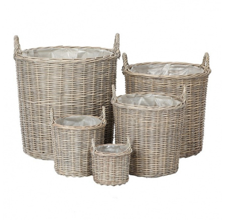 Koš proutěný - obal na květiny, šedý, cena za sadu 5 ks Koš proutěný - obal na květiny, šedý, cena za sadu 5 ks