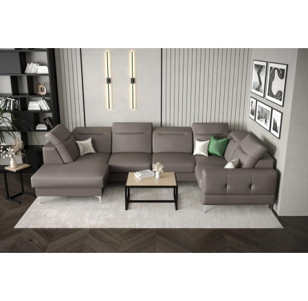 Rohová sedací souprava MALIBU MAX II 180x350x182 cm přírodní kůže - Šedá kůže, Pravá strana