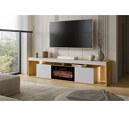 TV komoda FIORE 200 s elektrickým krbem, dub tajga / šedá
