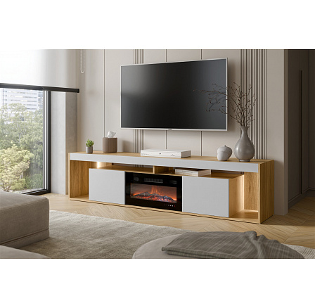 TV komoda FIORE 200 s elektrickým krbem, dub tajga / šedá TV komoda FIORE 200 s elektrickým krbem, dub tajga / šedá