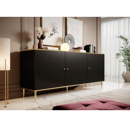 Komoda GLAMOUR 180, MAT černá/ Zlatá