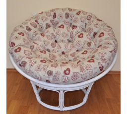 Ratanový papasan 100 cm bílý, polstr motiv červená srdce
