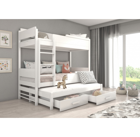 Třílůžková patrová postel QUEEN 180x80 Bílá+Bílá