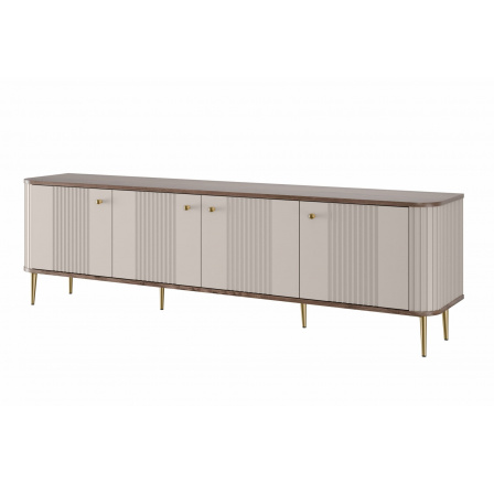 TV skříňka Vesper 4D 187 cm - kašmír / ořech / zlaté nohy