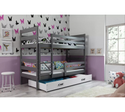 Dětská patrová postel ERYK se šuplíkem 80x190 cm, bez matrací, Grafit/Bílá
