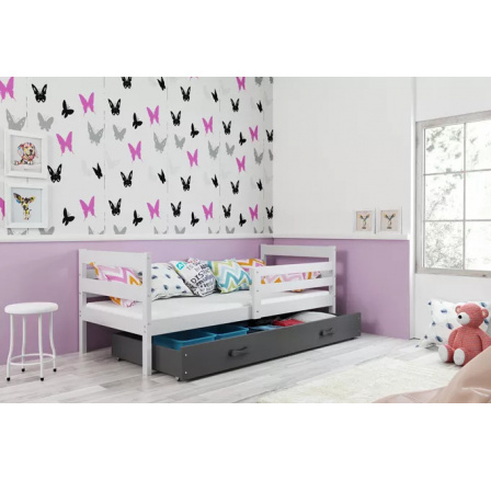 Dětská postel ERYK 90x200 cm se šuplíkem, s matrací, Bílá/Grafit