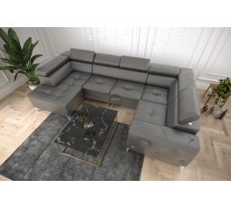 Rohová sedací souprava ORION MAX II s funkcí spaní 165x350x185 cm přírodní kůže - Šedá kůže, pravá