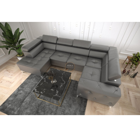 Rohová sedací souprava ORION MAX II s funkcí spaní 165x350x185 cm přírodní kůže - Šedá kůže, pravá Rohová sedací souprava ORION MAX II s funkcí spaní 165x350x185 cm přírodní kůže - Šedá kůže, pravá