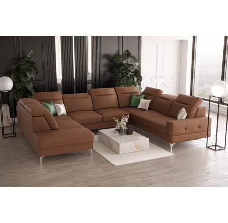 Rohová sedací souprava MALIBU MAX I 260x350x220 cm přírodní kůže - Hnědá kůže, Pravá strana