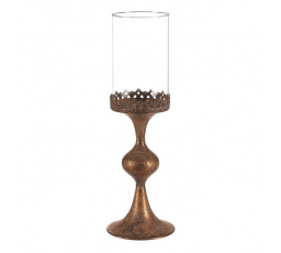 Svícen kovový se sklem - vysoký 47 cm, zlatý