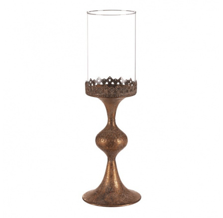 Svícen kovový se sklem - vysoký 47 cm, zlatý Svícen kovový se sklem - vysoký 47 cm, zlatý