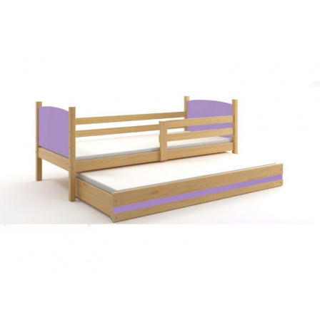 Postel z masivu pro 2 děti TAMI 2 - Buk/Fialová