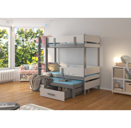 Třílůžková patrová postel ETAPO 180x80 Šedá+Šedá