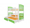 Třílůžková patrová postel s matracemi SORIA White+Green