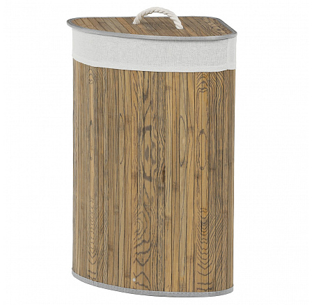 Koš prádelní - bambusový, rohový s víkem, tmavě šedý