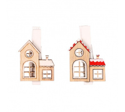 Domeček na klipu - dřevený, mix 2 barev, cena za balení (9 ks)