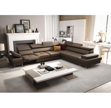 Rohová Kožená sedací souprava s funkcí spaní a relaxace GALAXY MAX 350x280 cm - hnědá , pravá Rohová Kožená sedací souprava s funkcí spaní a relaxace GALAXY MAX 350x280 cm - hnědá , pravá