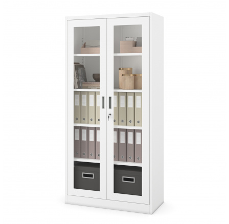 Kovová skříň s proskenými dveřmi AMELIA, 900 x 1850 x 400 mm, bílá Kovová skříň s proskenými dveřmi AMELIA, 900 x 1850 x 400 mm, bílá