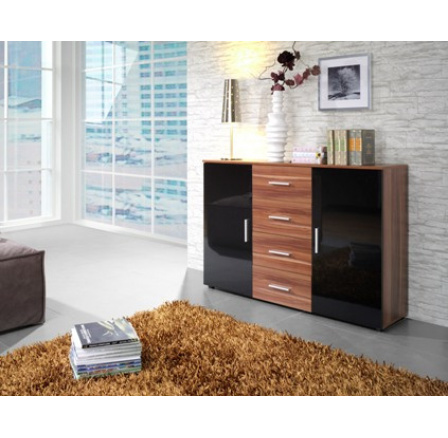 Komoda UNI, švestka/černý lesk 
