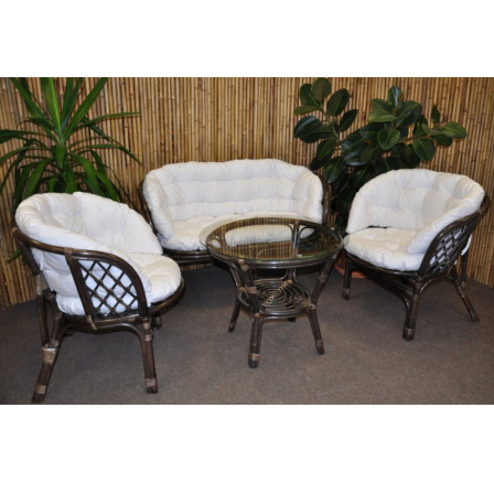 Ratanová sedací souprava Bahama velká hnědá, polstr MAXI bílý Ratanová sedací souprava Bahama velká hnědá, polstr MAXI bílý