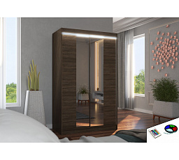 Posuvná skříň se zrcadlem a LED osvětlením MARVIN 120 Choco+Choco