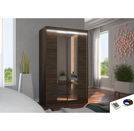 Posuvná skříň se zrcadlem a LED osvětlením MARVIN 120 Choco Posuvná skříň se zrcadlem a LED osvětlením MARVIN 120 Choco