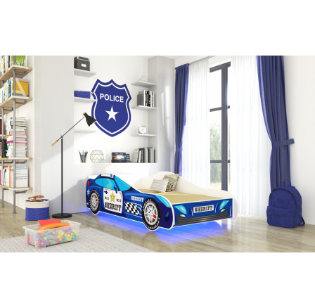 Postel s matrací a LED osvětlením SHERIFF 160x80 Modrá