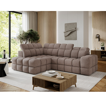 Bronon left-hand corner sofa with sleeping function and storage compartment, beige velour Paolli 18 123x212 Left 1 Bronon left-hand corner sofa with sleeping function and storage compartment, beige velour Paolli 18 123x212 Left 1