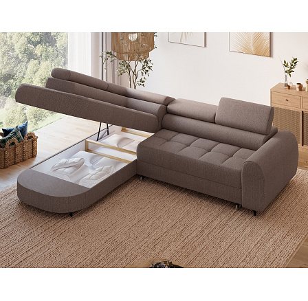 Vesteria left-hand corner sofa with sleeping function and storage compartment, brown bouclé Tonall 22 120x200 1 Vesteria left-hand corner sofa with sleeping function and storage compartment, brown bouclé Tonall 22 120x200 1