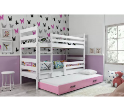Dětská patrová postel ERYK 3 s přistýlkou 90x200 cm, včetně matrací, Bílá/Růžová
