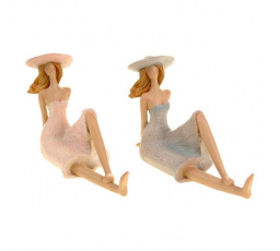 Dáma v klobouku - polyresin, sedící, mix 2, cena za 1 ks