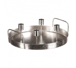 Svícen kovový - na 4 kónické svíčky, kruhový, stříbrný