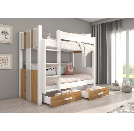 Dvoulůžková patrová postel s matracemi ARTA 200x90 Bílá+Artisan