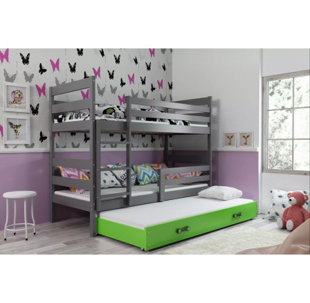 Dětská patrová postel ERYK 3 s přistýlkou 80x160 cm, včetně matrací, Grafit/Zelená