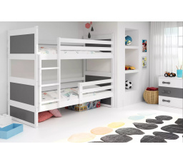 Dětská patrová postel RICO 80x160 cm, včetně matrací, Bílá/Grafit