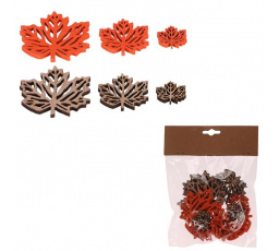 Javorové listy - dřevo, mix 2 barev a 3 vel., cena za balení (18 ks)