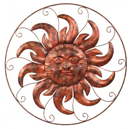 Slunce - kovová nástěnná dekorace, barva měděná